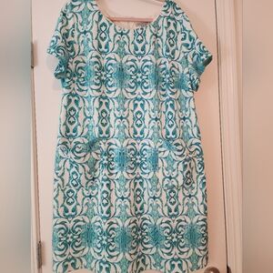 Danny & Nicole Teal White Dress Pockets Coastal 2X Resortcore Sunmer